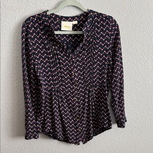 Maeve Navy and Pink Patterned Blouse